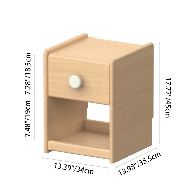 Eco-Friendly Kids Bedside Table - Traditional Japanese Beech Wood Multi-Layer Storage Nightstand 1-Drawer For Bedroom