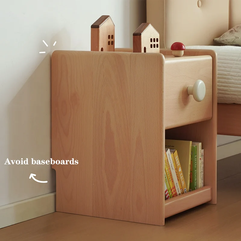 Eco-Friendly Kids Bedside Table - Traditional Japanese Beech Wood Multi-Layer Storage Nightstand 1-Drawer For Bedroom