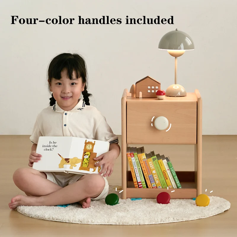 Eco-Friendly Kids Bedside Table - Traditional Japanese Beech Wood Multi-Layer Storage Nightstand 1-Drawer For Bedroom