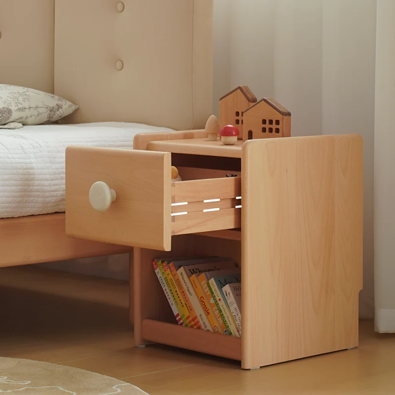 Eco-Friendly Kids Bedside Table - Traditional Japanese Beech Wood Multi-Layer Storage Nightstand 1-Drawer For Bedroom