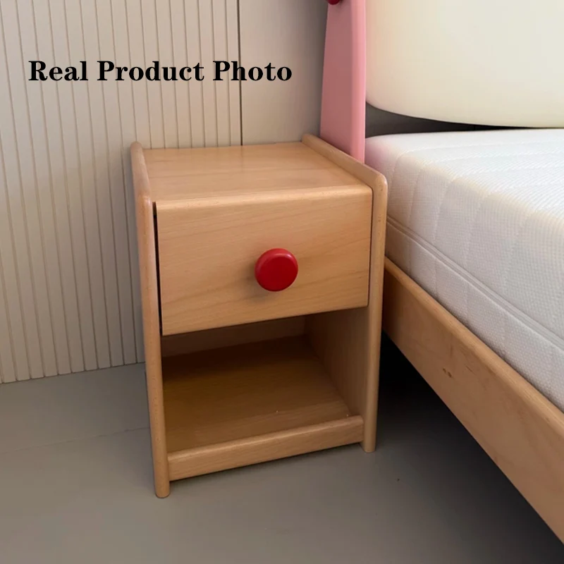 Eco-Friendly Kids Bedside Table - Traditional Japanese Beech Wood Multi-Layer Storage Nightstand 1-Drawer For Bedroom