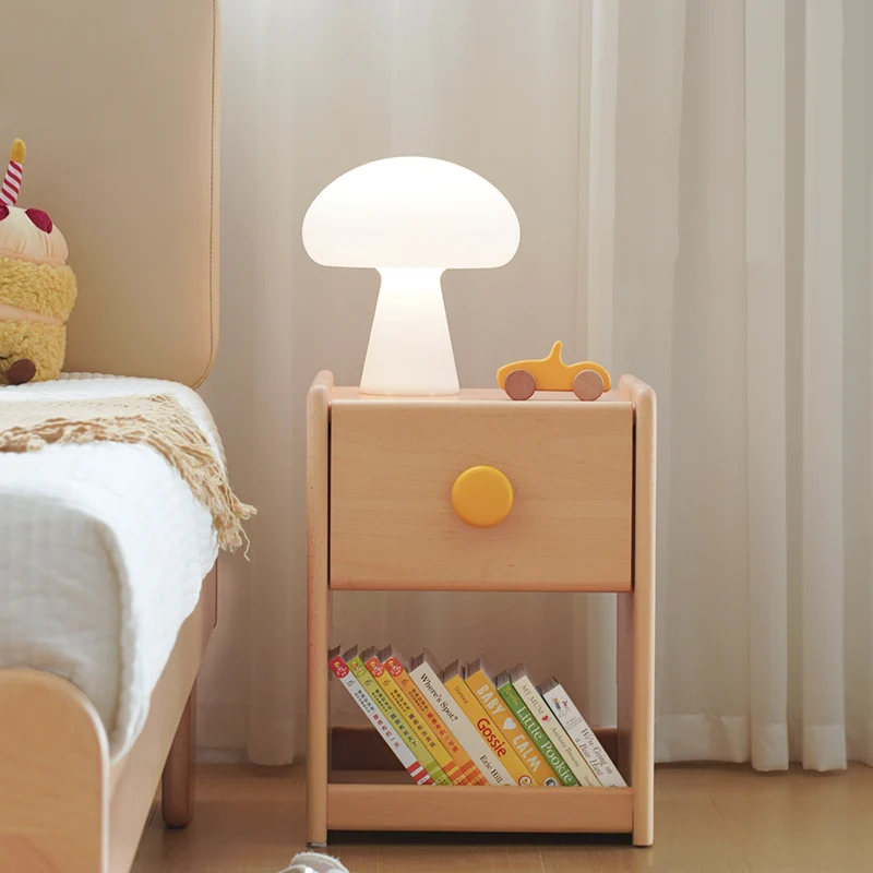 Eco-Friendly Kids Bedside Table - Traditional Japanese Beech Wood Multi-Layer Storage Nightstand 1-Drawer For Bedroom