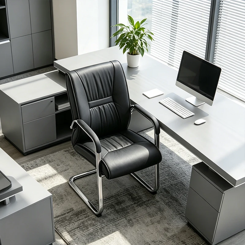 Modern Minimalist Black Faux Leather Office Chair - Ergonomic High Density Cushion Desk Chair For Home Office