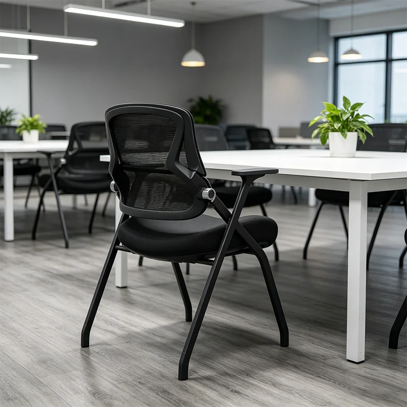 Modern Folding Training Chair With Mesh Back & Flip-Up Seat - Space Saving Desk Chair For Home Office