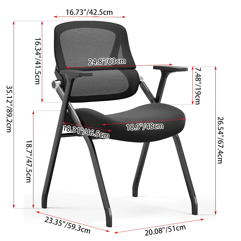 Modern Folding Training Chair With Mesh Back & Flip-Up Seat - Space Saving Desk Chair For Home Office