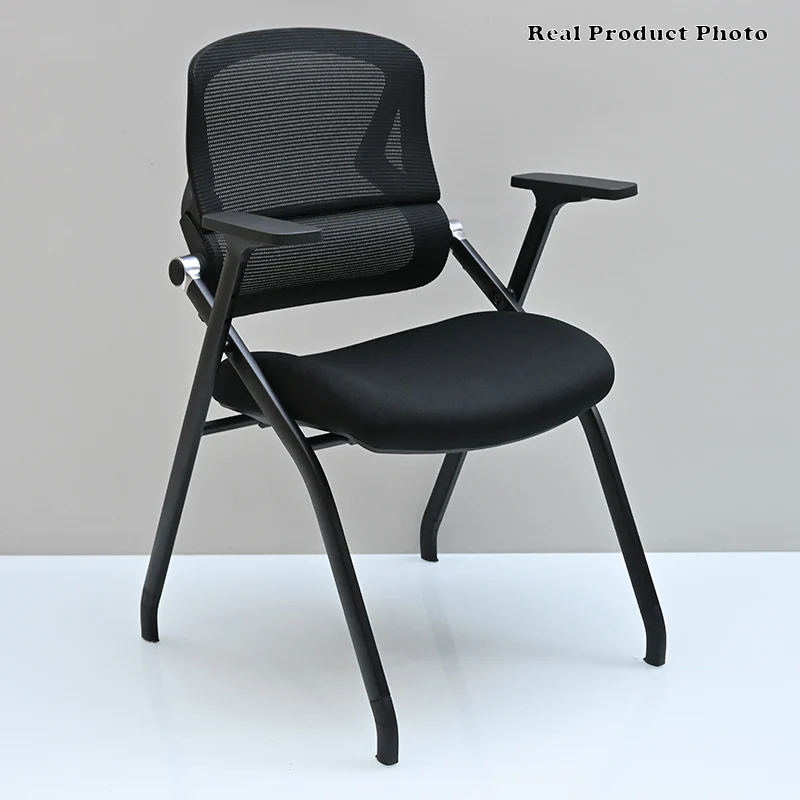 Modern Folding Training Chair With Mesh Back & Flip-Up Seat - Space Saving Desk Chair For Home Office