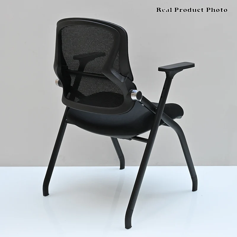 Modern Folding Training Chair With Mesh Back & Flip-Up Seat - Space Saving Desk Chair For Home Office