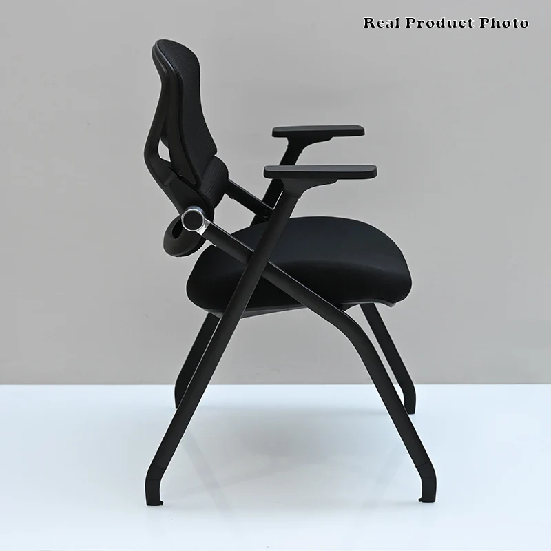 Modern Folding Training Chair With Mesh Back & Flip-Up Seat - Space Saving Desk Chair For Home Office