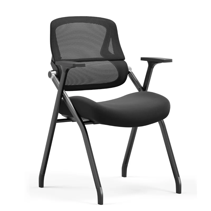 Modern Folding Training Chair With Mesh Back & Flip-Up Seat - Space Saving Desk Chair For Home Office