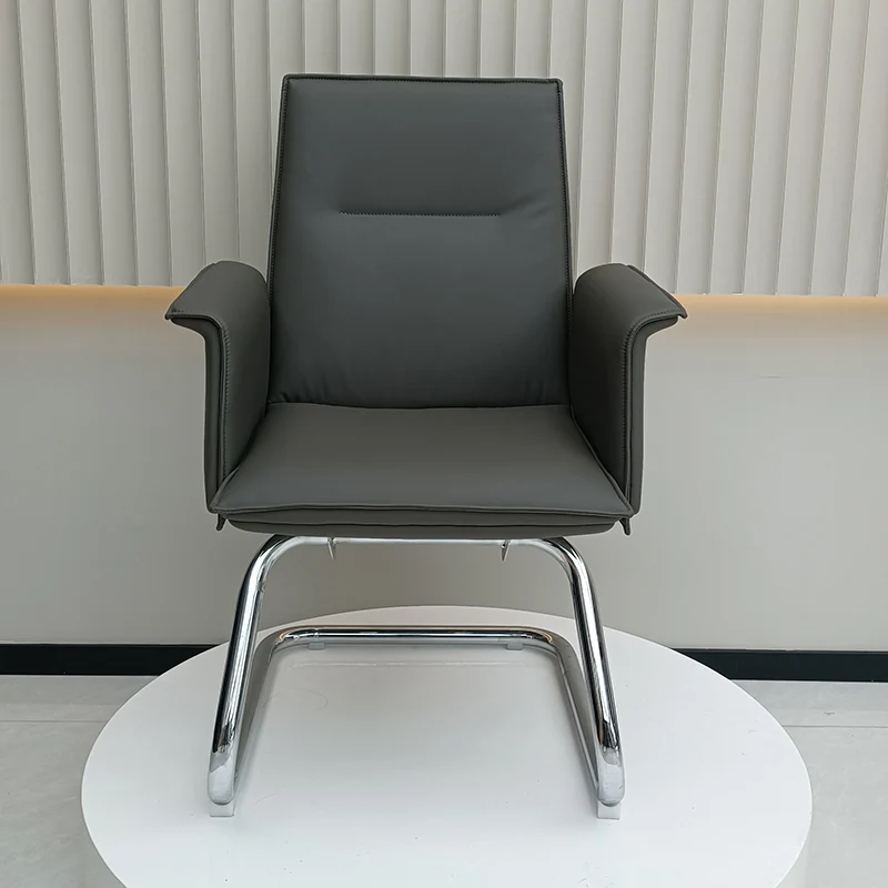 Modern Corporate Reception Desk Chair With Molded Wood Core - Luxury Executive Office Chair With Chrome Arch Frame For Home Office