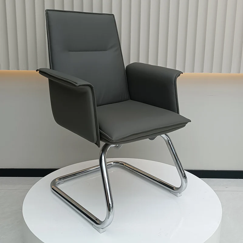Modern Corporate Reception Desk Chair With Molded Wood Core - Luxury Executive Office Chair With Chrome Arch Frame For Home Office