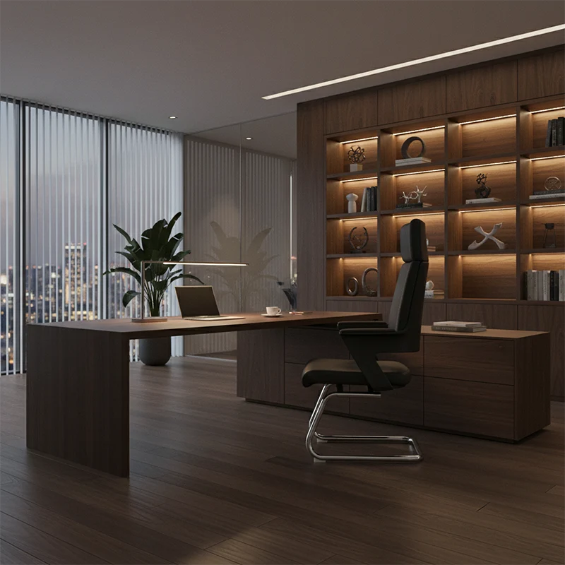 Modern Executive High-Back Black PU Leather Top Grain Leather Desk Chair - Cantilever Office Chair With 180° Swivel & Auto-Return Function For Home Office