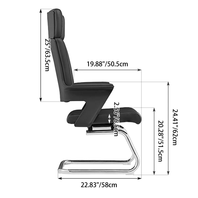 Modern Executive High-Back Black PU Leather Top Grain Leather Desk Chair - Cantilever Office Chair With 180° Swivel & Auto-Return Function For Home Office