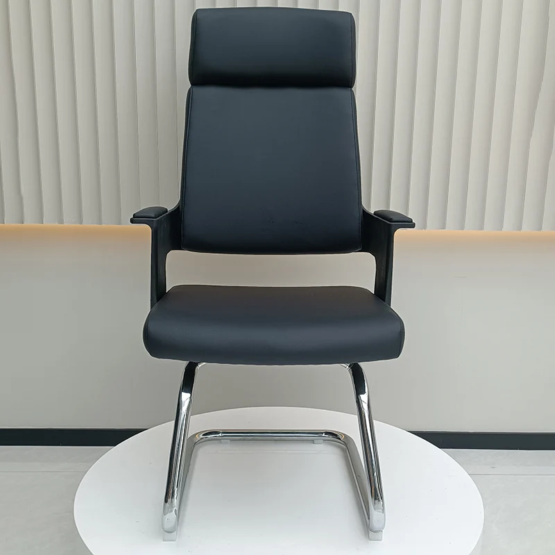 Modern Executive High-Back Black PU Leather Top Grain Leather Desk Chair - Cantilever Office Chair With 180° Swivel & Auto-Return Function For Home Office