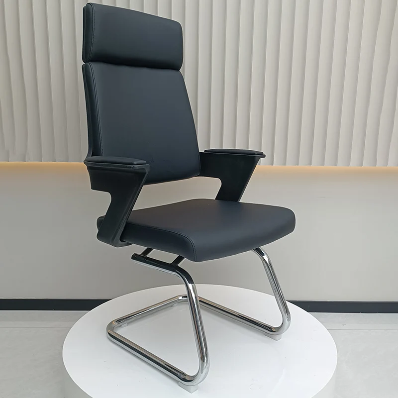 Modern Executive High-Back Black PU Leather Top Grain Leather Desk Chair - Cantilever Office Chair With 180° Swivel & Auto-Return Function For Home Office