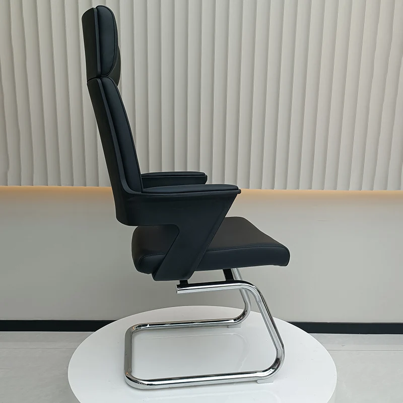 Modern Executive High-Back Black PU Leather Top Grain Leather Desk Chair - Cantilever Office Chair With 180° Swivel & Auto-Return Function For Home Office