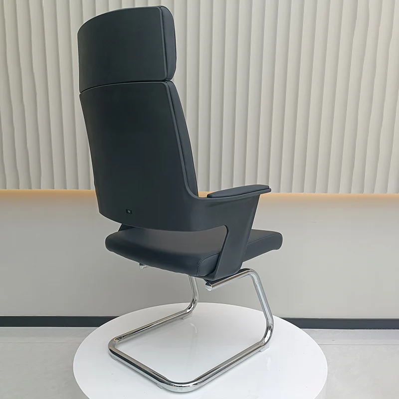 Modern Executive High-Back Black PU Leather Top Grain Leather Desk Chair - Cantilever Office Chair With 180° Swivel & Auto-Return Function For Home Office