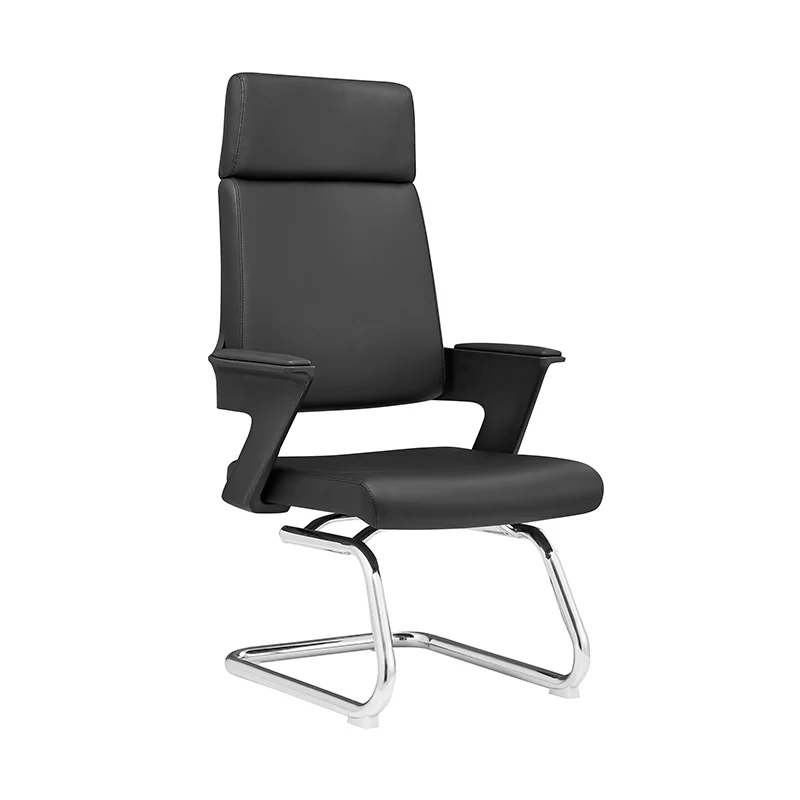 Modern Executive High-Back Black PU Leather Top Grain Leather Desk Chair - Cantilever Office Chair With 180° Swivel & Auto-Return Function For Home Office