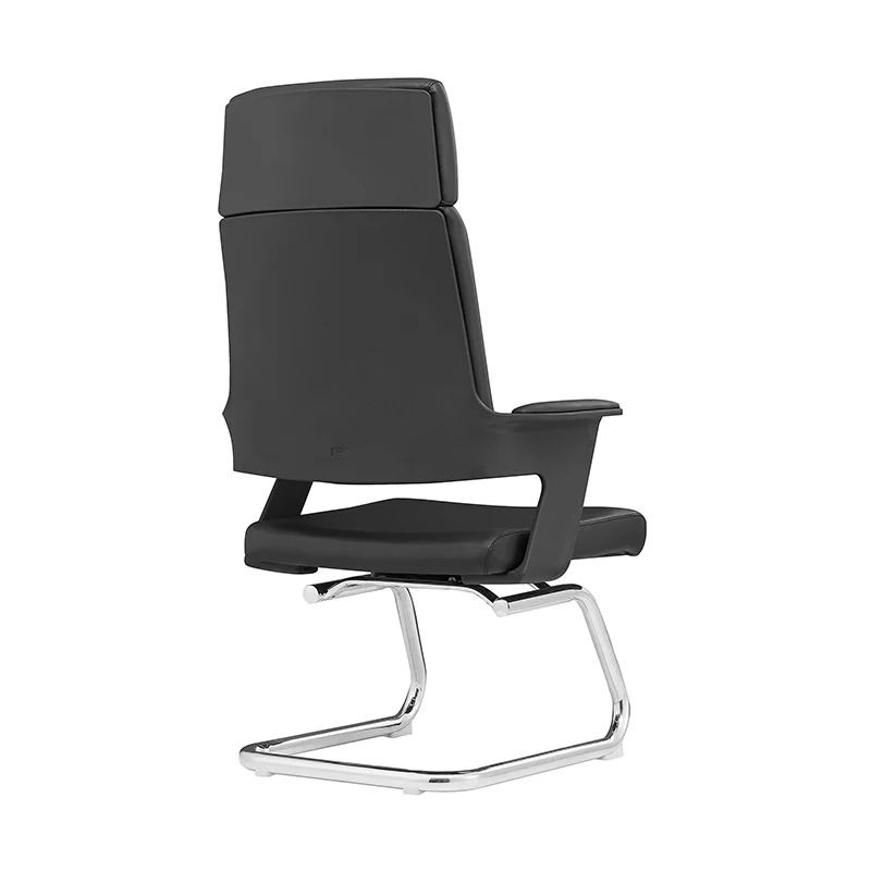 Modern Executive High-Back Black PU Leather Top Grain Leather Desk Chair - Cantilever Office Chair With 180° Swivel & Auto-Return Function For Home Office