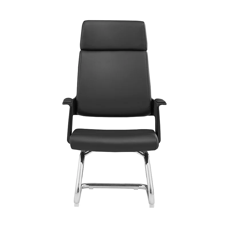 Modern Executive High-Back Black PU Leather Top Grain Leather Desk Chair - Cantilever Office Chair With 180° Swivel & Auto-Return Function For Home Office