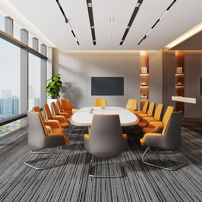 Modern Executive Two-Tone PU Leather Desk Chair - Warm Brown Cantilever Office Chair With Ergonomic Headrest & Chrome Base For Home Office