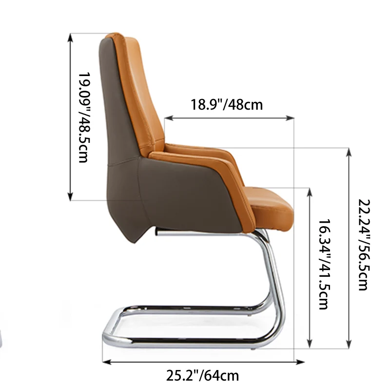 Modern Executive Two-Tone PU Leather Desk Chair - Warm Brown Cantilever Office Chair With Ergonomic Headrest & Chrome Base For Home Office