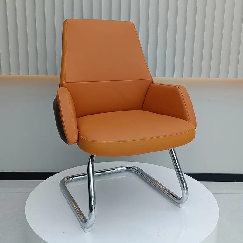 Modern Executive Two-Tone PU Leather Desk Chair - Warm Brown Cantilever Office Chair With Ergonomic Headrest & Chrome Base For Home Office