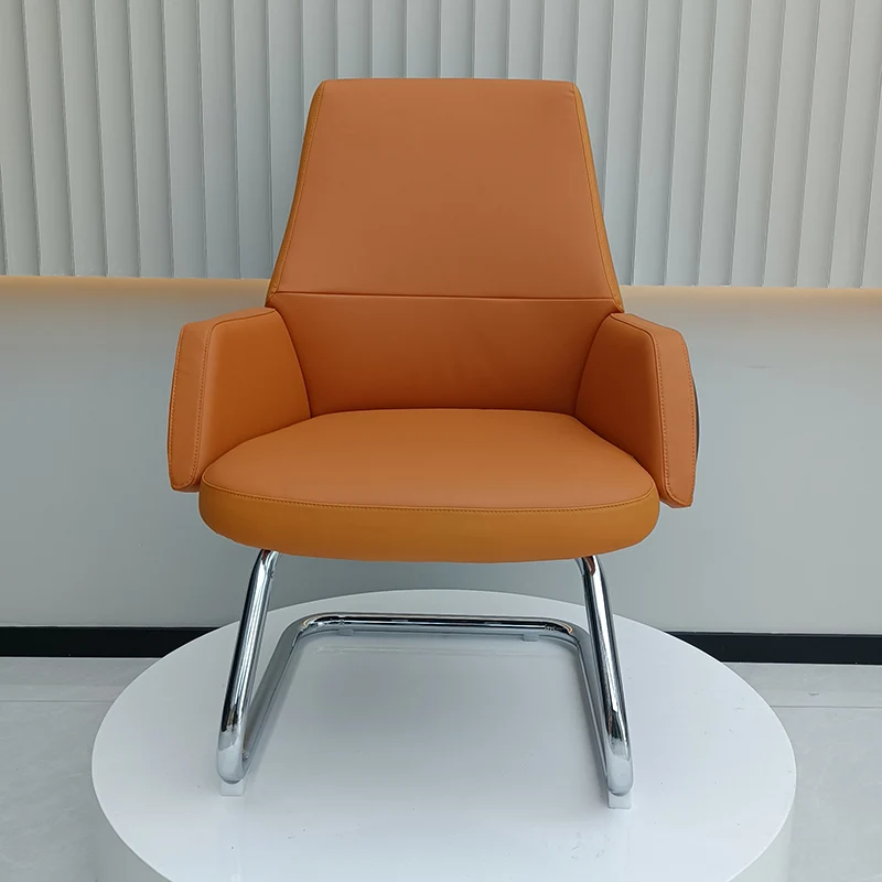 Modern Executive Two-Tone PU Leather Desk Chair - Warm Brown Cantilever Office Chair With Ergonomic Headrest & Chrome Base For Home Office