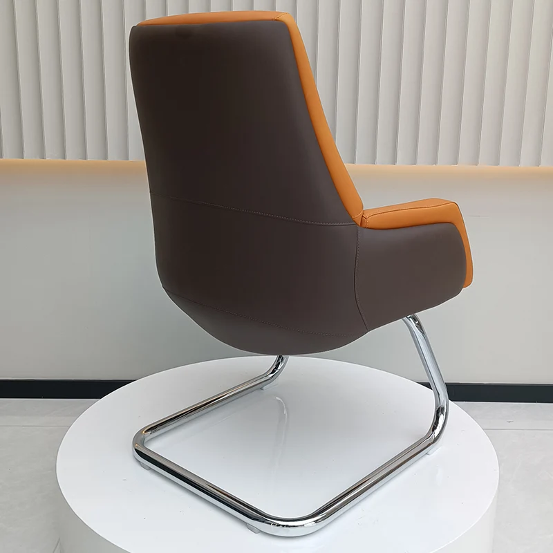 Modern Executive Two-Tone PU Leather Desk Chair - Warm Brown Cantilever Office Chair With Ergonomic Headrest & Chrome Base For Home Office