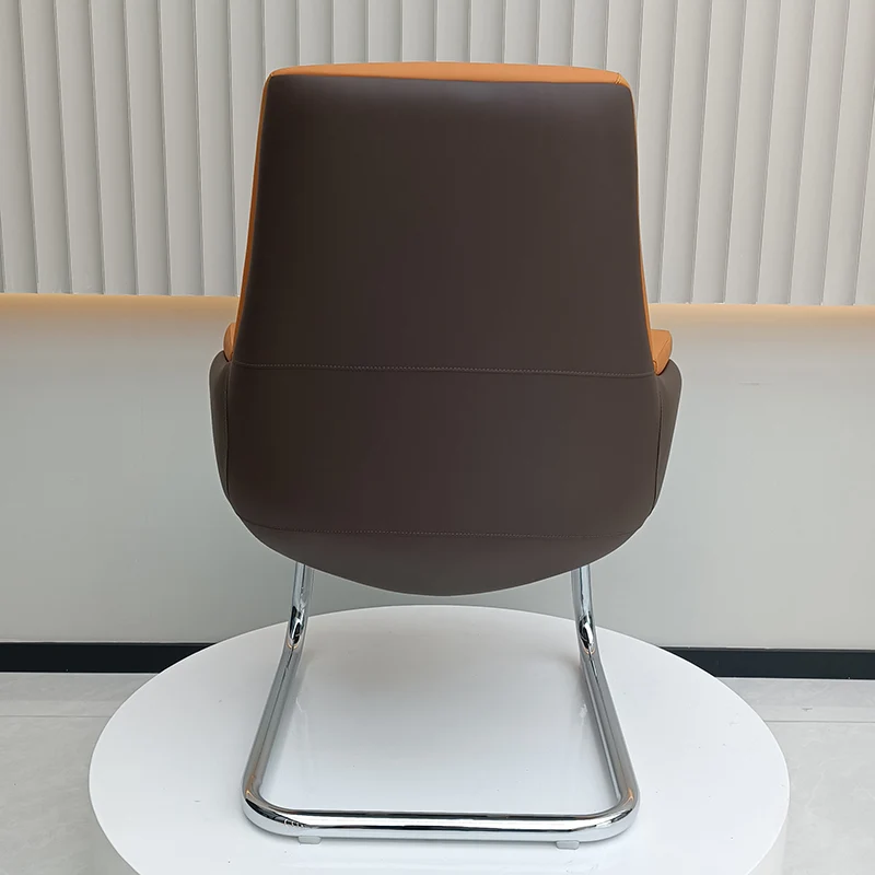 Modern Executive Two-Tone PU Leather Desk Chair - Warm Brown Cantilever Office Chair With Ergonomic Headrest & Chrome Base For Home Office