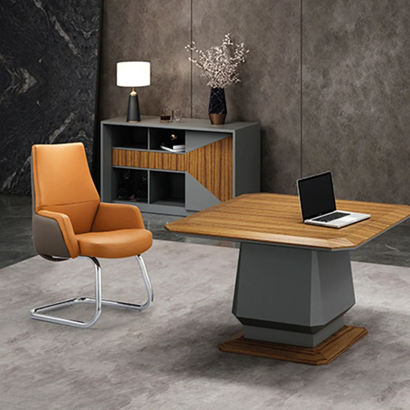 Modern Executive Two-Tone PU Leather Desk Chair - Warm Brown Cantilever Office Chair With Ergonomic Headrest & Chrome Base For Home Office