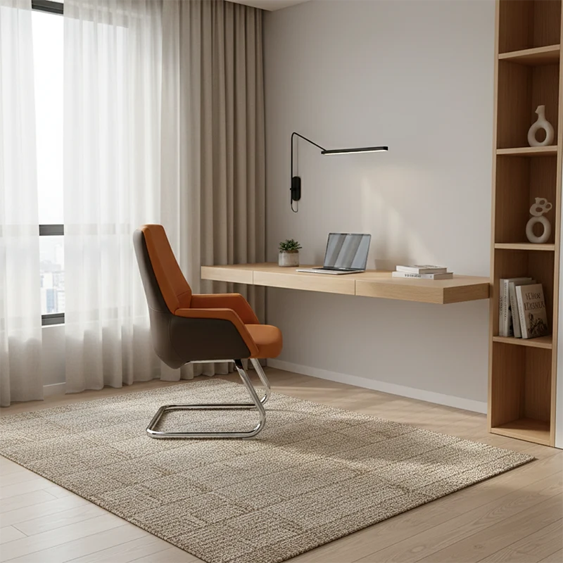 Modern Executive Two-Tone PU Leather Desk Chair - Warm Brown Cantilever Office Chair With Ergonomic Headrest & Chrome Base For Home Office