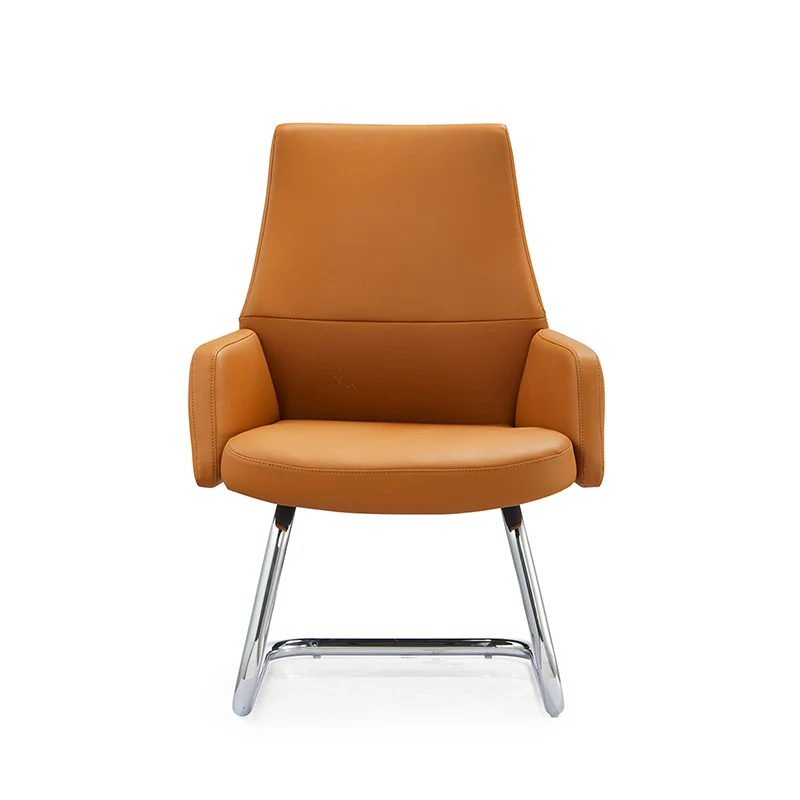 Modern Executive Two-Tone PU Leather Desk Chair - Warm Brown Cantilever Office Chair With Ergonomic Headrest & Chrome Base For Home Office