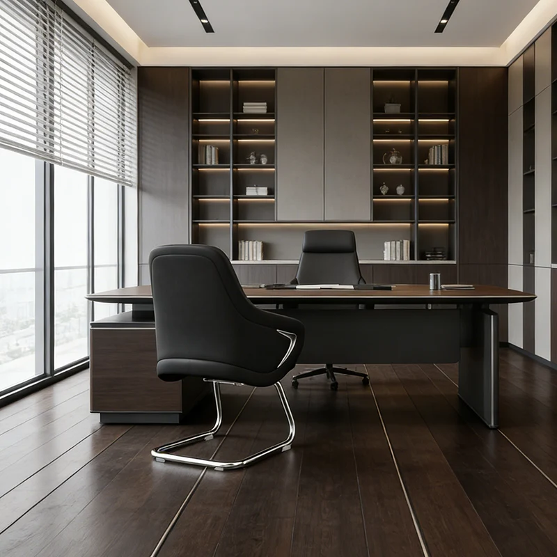 Modern Luxury Executive Conference Office Chair With Silicone Faux Leather - Polished Chrome Frame Desk Chair For Home Office