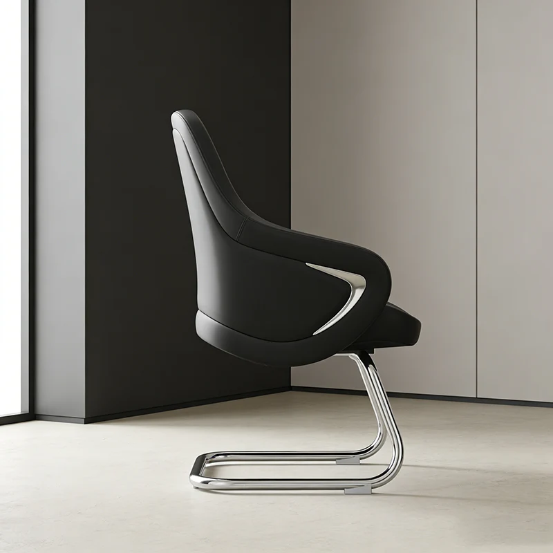 Modern Luxury Executive Conference Office Chair With Silicone Faux Leather - Polished Chrome Frame Desk Chair For Home Office