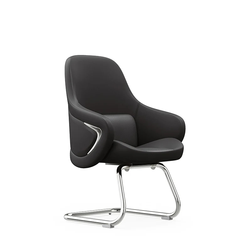 Modern Luxury Executive Conference Office Chair With Silicone Faux Leather - Polished Chrome Frame Desk Chair For Home Office
