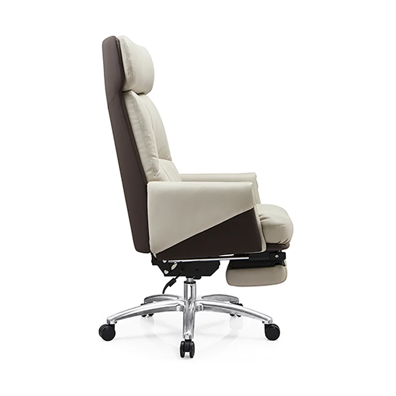 Modern Ergonomic Premium Brazilian Cowhide Leather Contact Surface Office Chair - Rectangular High Back Reclining Backrest & Cushioned Head Support Desk Chair For Home Office