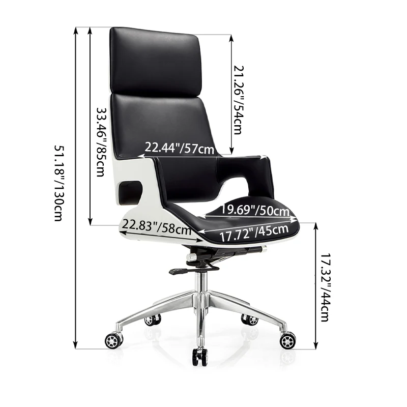 Modern Premium Brazilian Cowhide Leather Contact Surface Executive Desk Chair - Rectangular High Back Padded Cushion Office Chair For Home Office