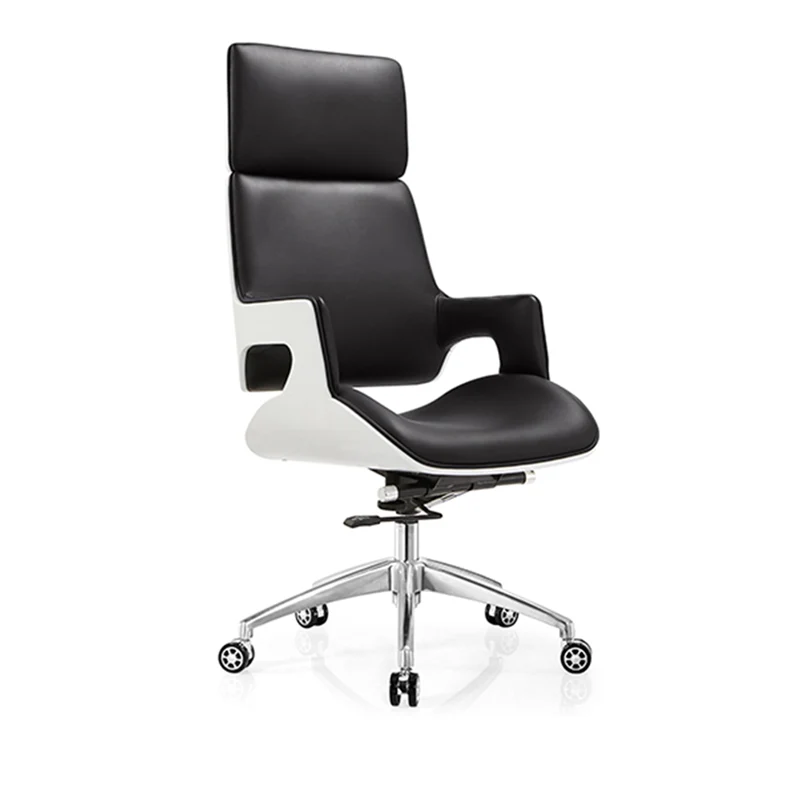 Modern Premium Brazilian Cowhide Leather Contact Surface Executive Desk Chair - Rectangular High Back Padded Cushion Office Chair For Home Office