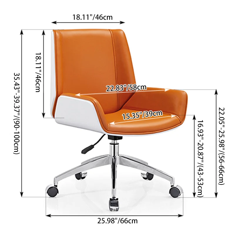Modern Premium Brazilian Cowhide Leather Contact Surface Executive Mid Back Desk Chair - Rectangular High Back High Density Foam Cushion Aluminum Base Office Chair For Home Office