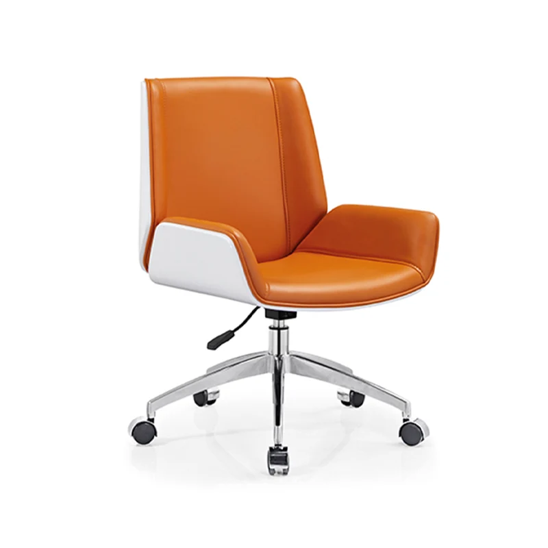 Modern Premium Brazilian Cowhide Leather Contact Surface Executive Mid Back Desk Chair - Rectangular High Back High Density Foam Cushion Aluminum Base Office Chair For Home Office