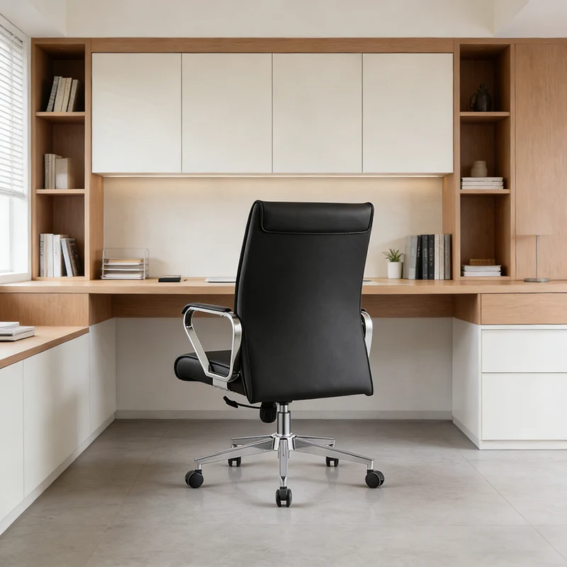 Modern Minimalist Business Desk Chair: Faux Leather Reception Chair - Mid-Back Ergonomic Office Chair For Home Office