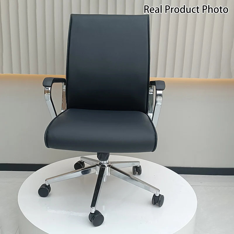 Modern Minimalist Business Desk Chair: Faux Leather Reception Chair - Mid-Back Ergonomic Office Chair For Home Office