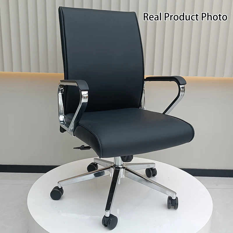 Modern Minimalist Business Desk Chair: Faux Leather Reception Chair - Mid-Back Ergonomic Office Chair For Home Office