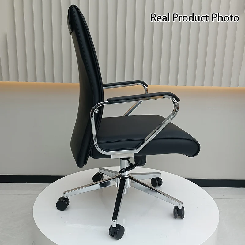 Modern Minimalist Business Desk Chair: Faux Leather Reception Chair - Mid-Back Ergonomic Office Chair For Home Office