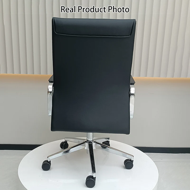 Modern Minimalist Business Desk Chair: Faux Leather Reception Chair - Mid-Back Ergonomic Office Chair For Home Office