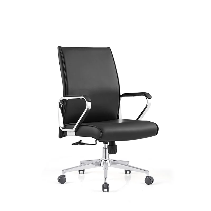 Modern Minimalist Business Desk Chair: Faux Leather Reception Chair - Mid-Back Ergonomic Office Chair For Home Office
