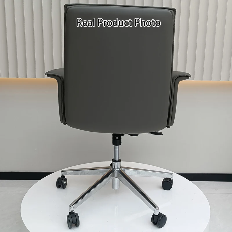 Modern Minimalist Mid-Back Desk Chair: Leather Luxury Swivel Chair- Ergonomic Height-Adjustable Office Chair For Home Office