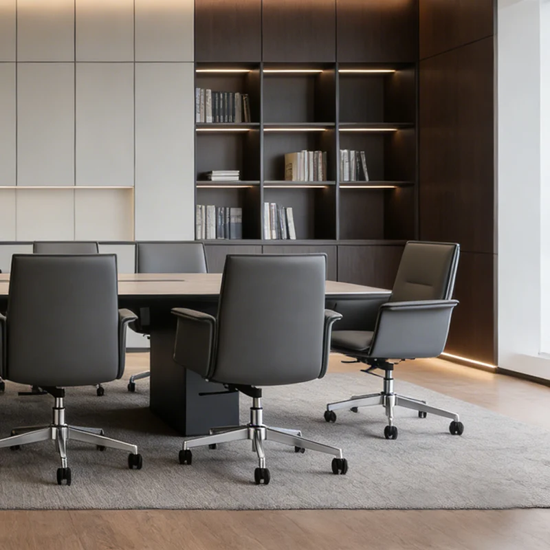 Modern Minimalist Mid-Back Desk Chair: Leather Luxury Swivel Chair- Ergonomic Height-Adjustable Office Chair For Home Office