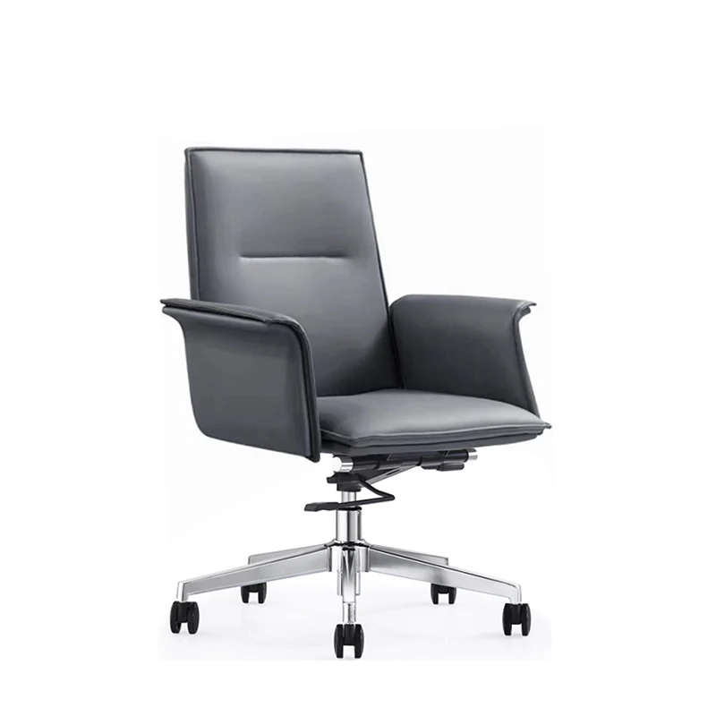 Modern Minimalist Mid-Back Desk Chair: Leather Luxury Swivel Chair- Ergonomic Height-Adjustable Office Chair For Home Office